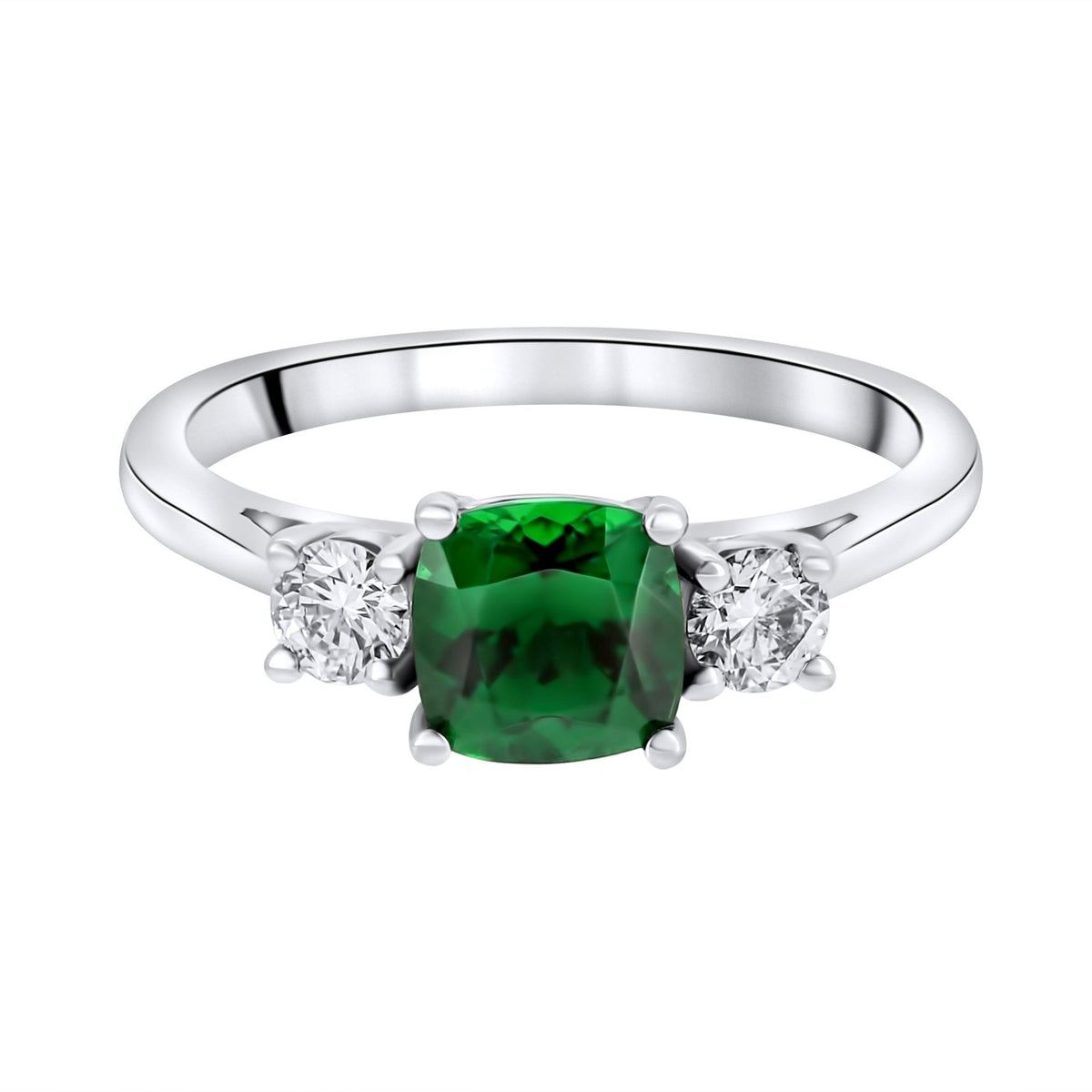 Platinum 1.07ct Tsavorite Garnet & 0.28ct Diamond 3 Stone Ring
