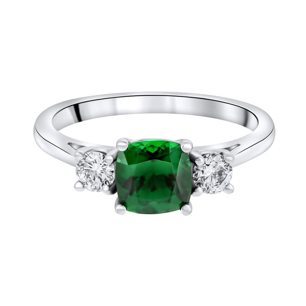 Platinum 1.07ct Tsavorite Garnet & 0.28ct Diamond 3 Stone Ring