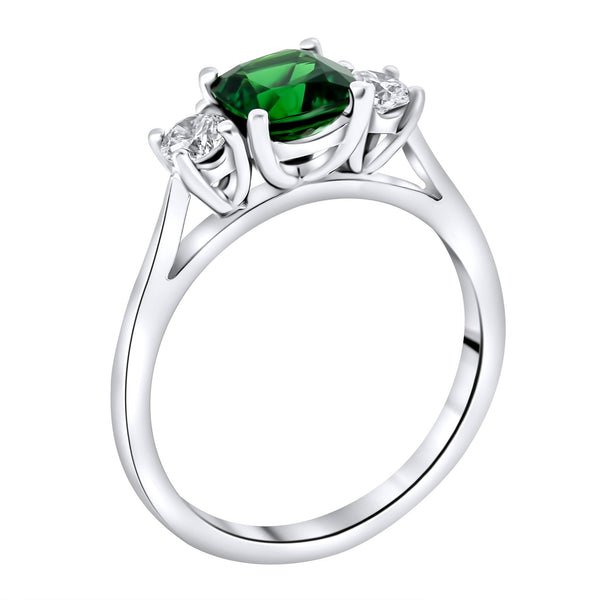 Platinum 1.07ct Tsavorite Garnet & 0.28ct Diamond 3 Stone Ring