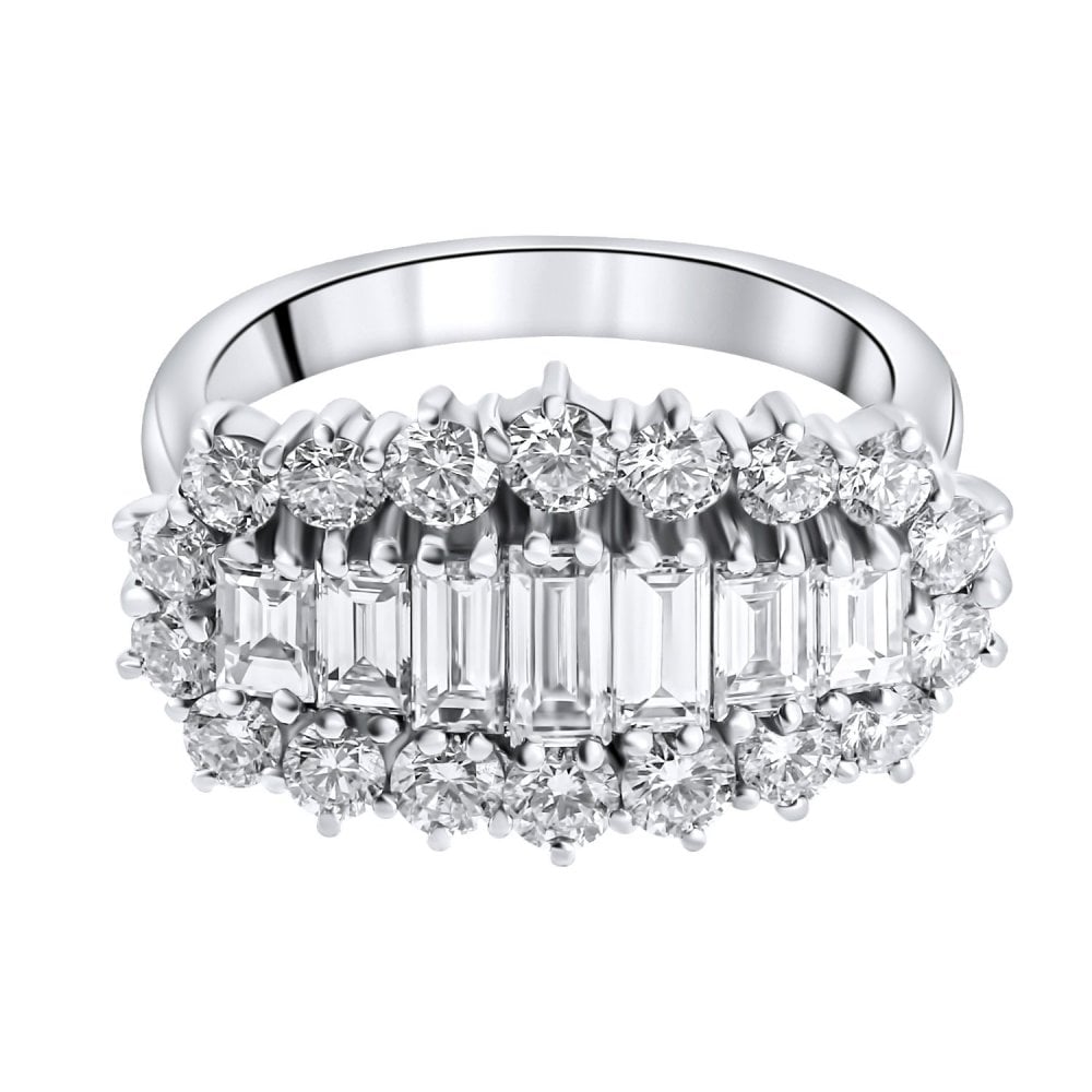 Platinum 3.00ct 5 stone baguette diamond cluster ring