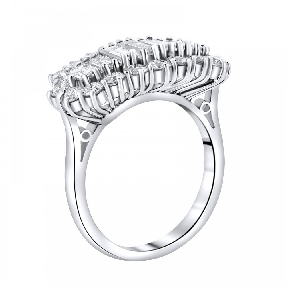 Platinum 3.00ct 5 stone baguette diamond cluster ring