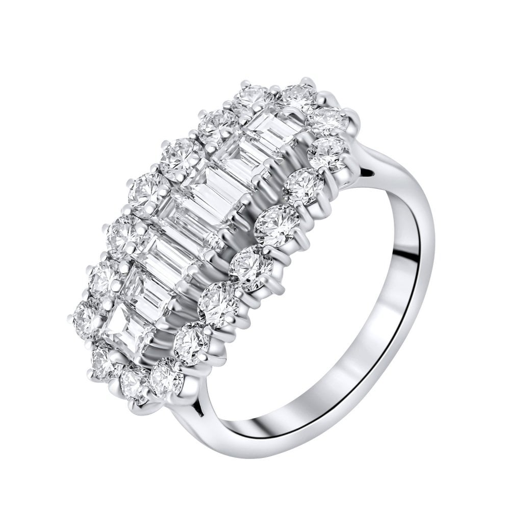 Platinum 2.46ct baguette cut diamond cluster ring