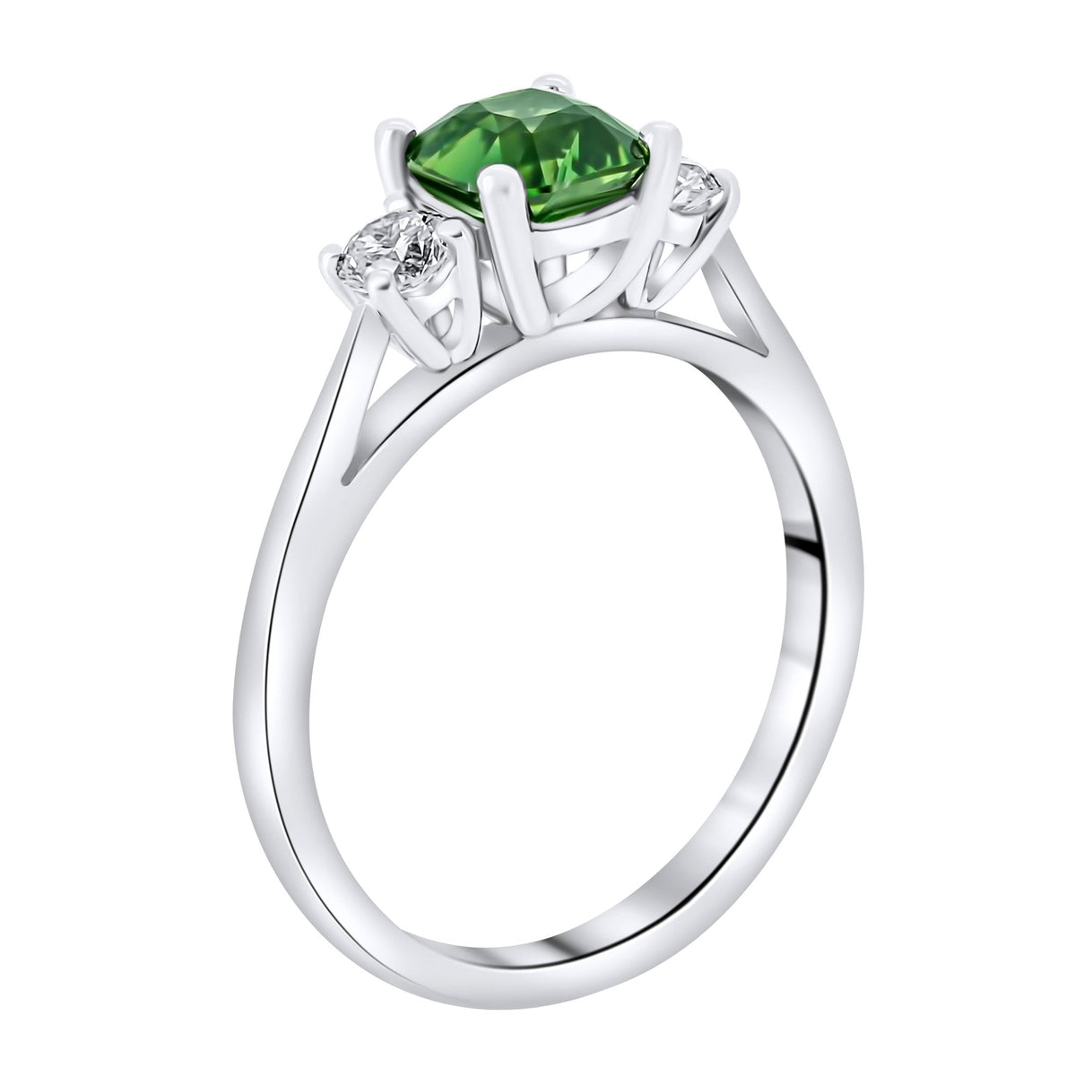 Platinum 1.22ct teal sapphire & 0.29ct diamond 3 stone ring