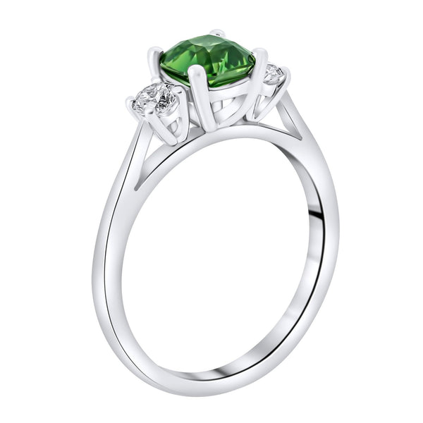 Platinum 1.22ct teal sapphire & 0.29ct diamond 3 stone ring