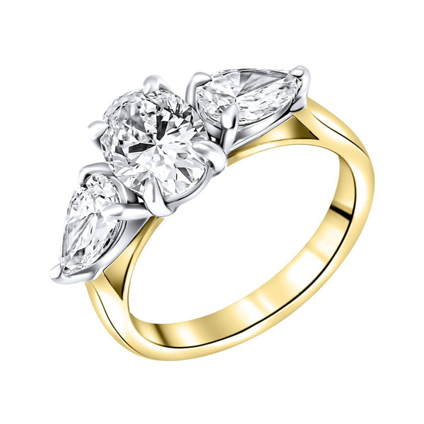 LG 18ct yellow gold 2.15ct D VVS2 IGI oval & pear diamond ring
