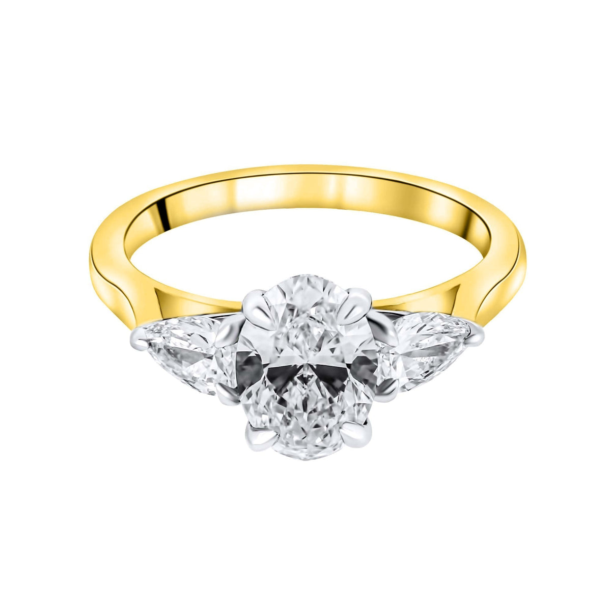 LG 18ct yellow gold 2.15ct D VVS2 IGI oval & pear diamond ring