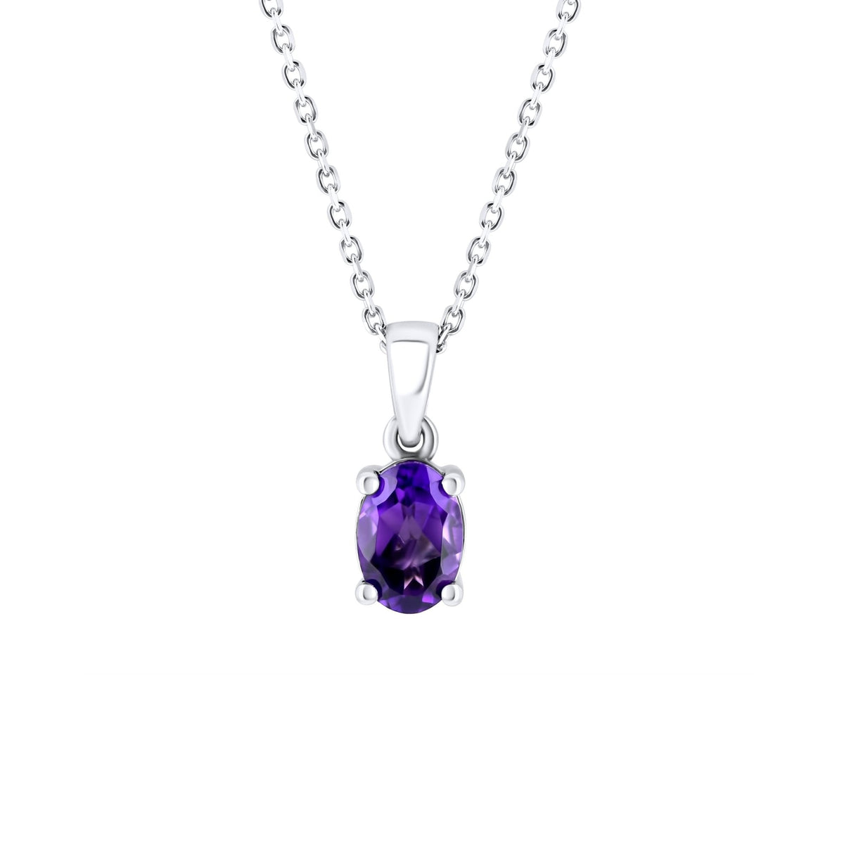 9ct white gold 8mm x 6mm oval amethyst pendant