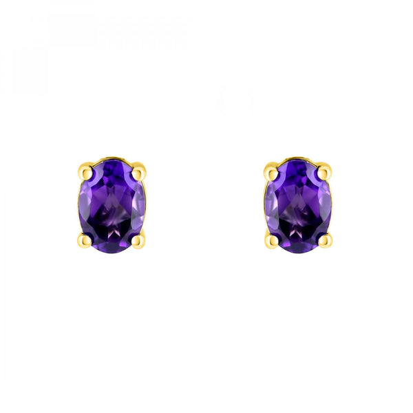 18ct yellow gold 7mm x 5mm amethyst stud earrings