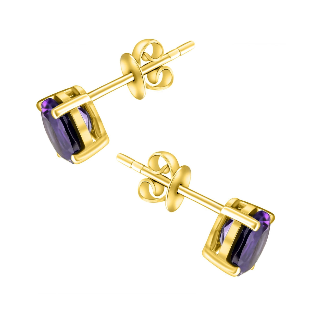 18ct yellow gold 7mm x 5mm amethyst stud earrings