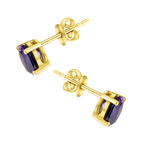 18ct yellow gold 7mm x 5mm amethyst stud earrings