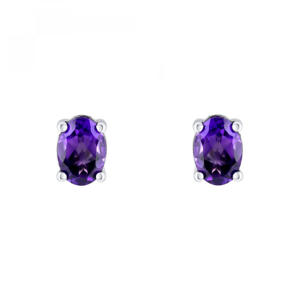 Platinum 7mm x 5mm amethyst stud earrings