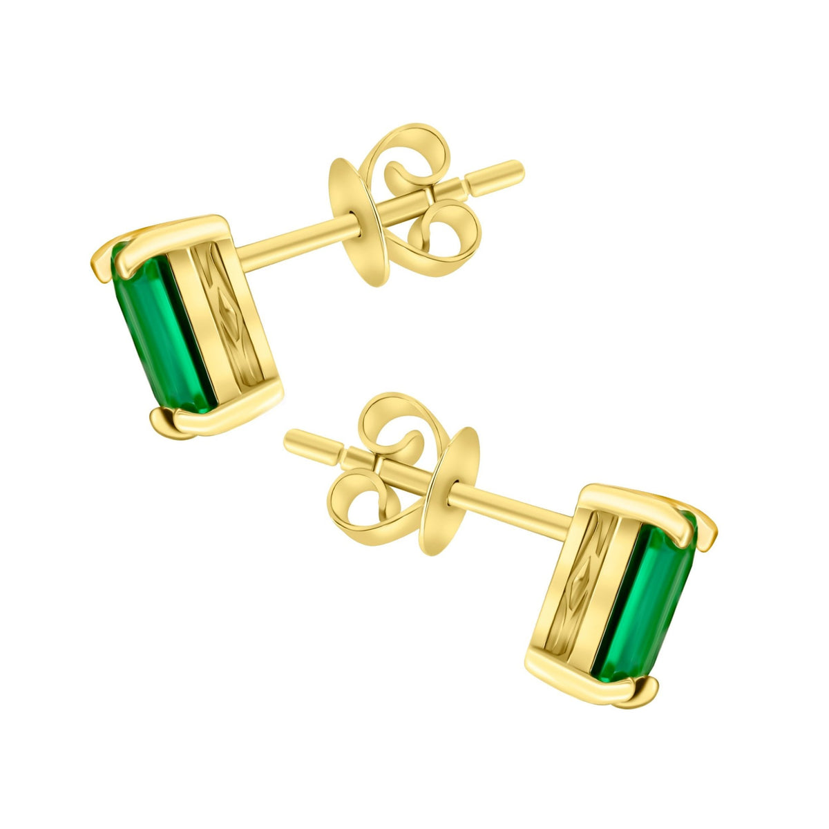 18ct yellow gold 7mm x 5mm emerald stud earrings
