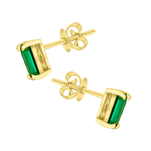 18ct yellow gold 7mm x 5mm emerald stud earrings