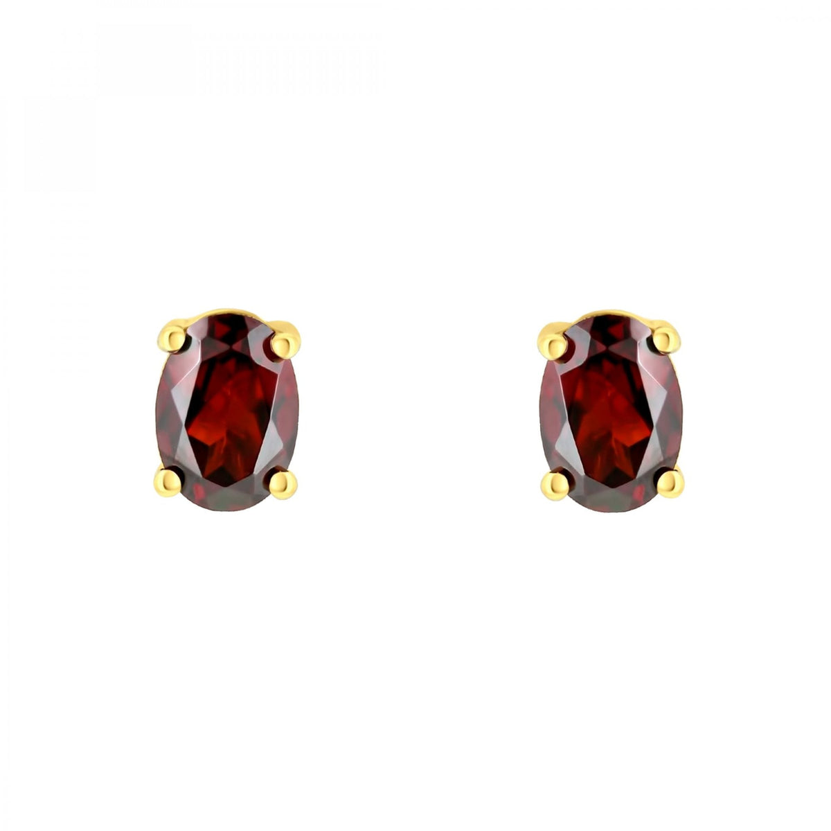 18ct yellow gold 7mm x 5mm garnet stud earrings