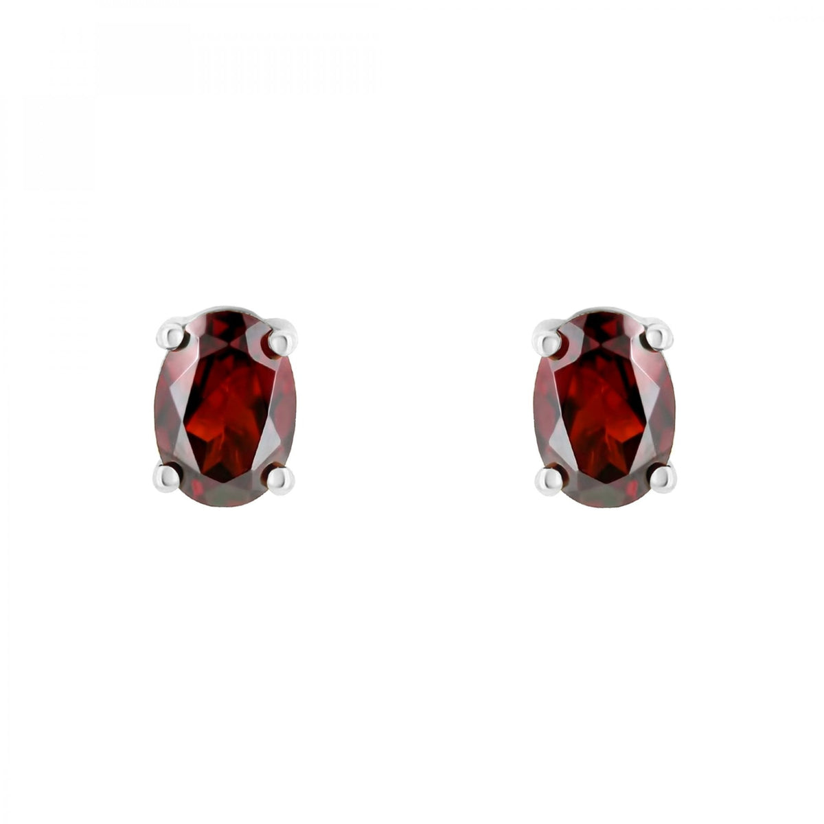 Platinum 7mm x 5mm garnet stud earrings