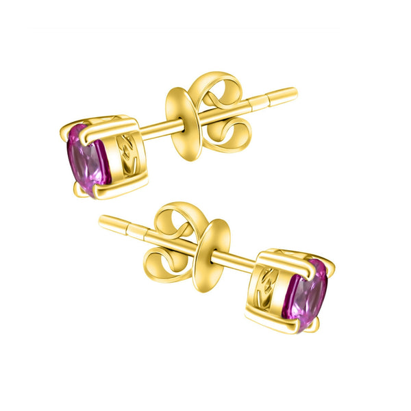 18ct yellow gold 5mm x 5mm pink sapphire stud earrings