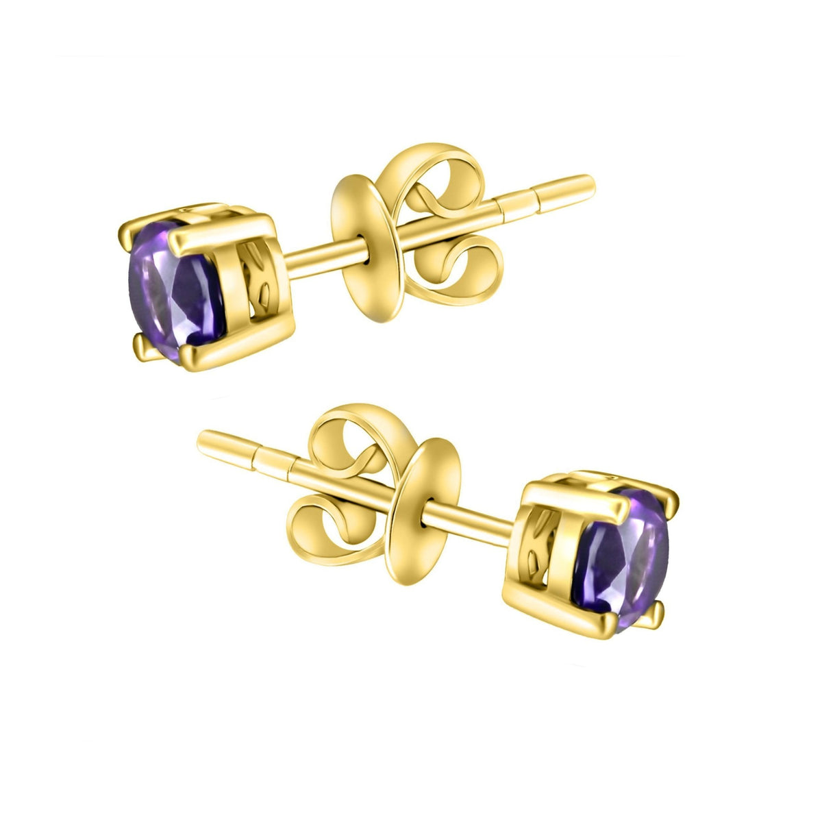 18ct yellow gold 5mm x 5mm amethyst stud earrings