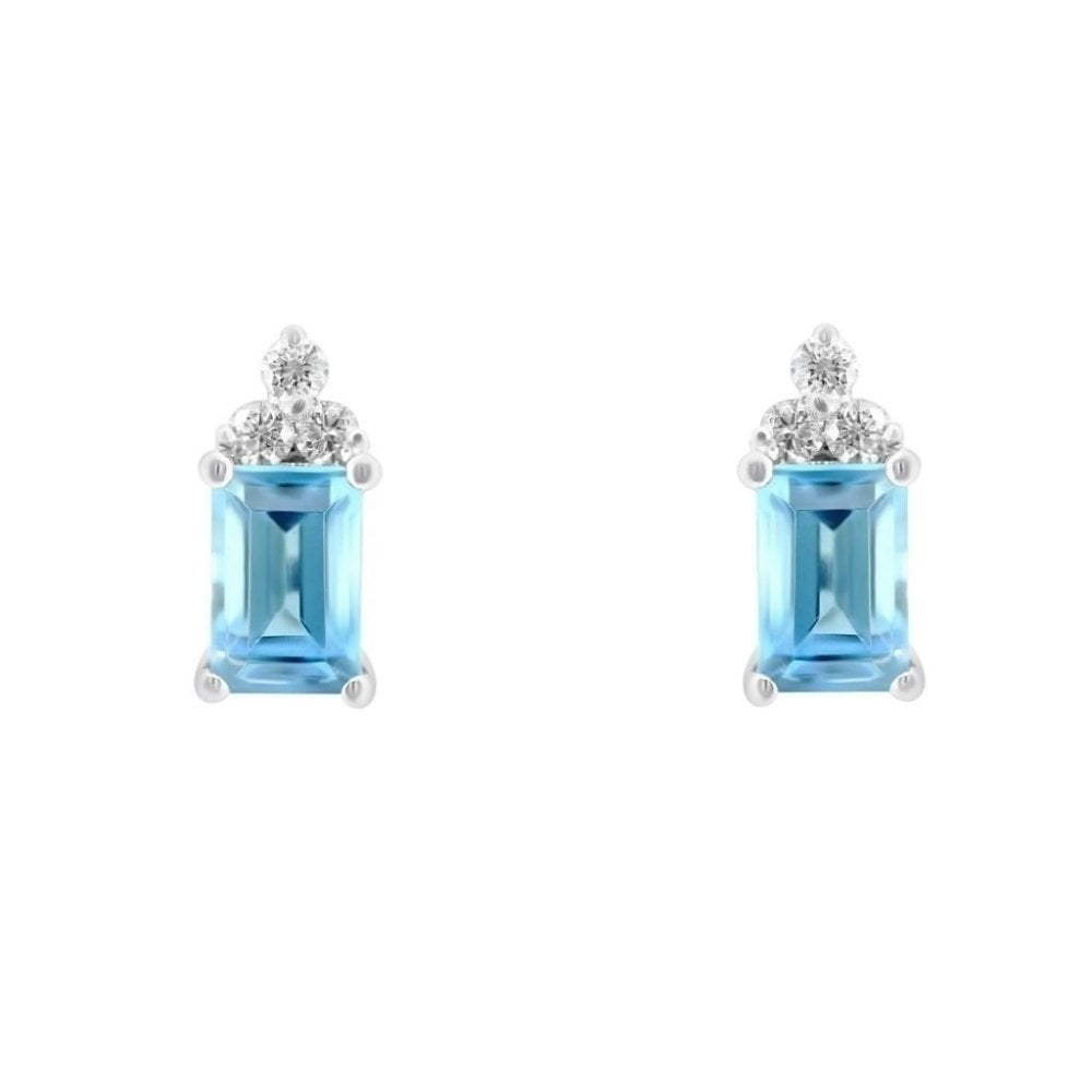 Platinum 1.67ct blue topaz & 0.13ct diamond stud earrings