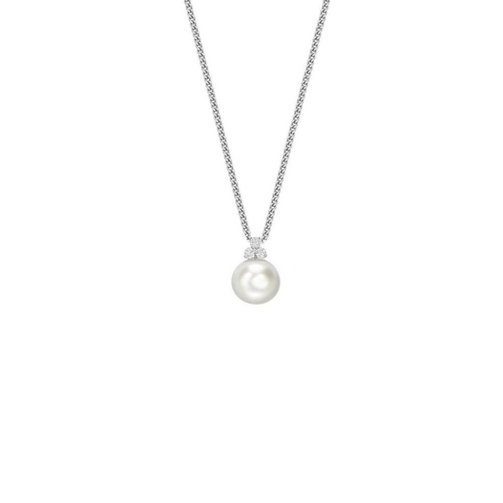 18ct white gold 6mm Akoya pearl & 0.04ct diamond pendant