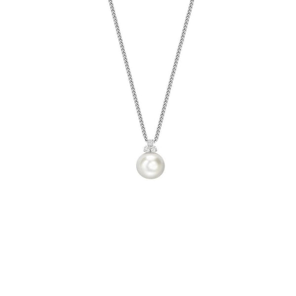 18ct white gold 6mm Akoya pearl & 0.04ct diamond pendant