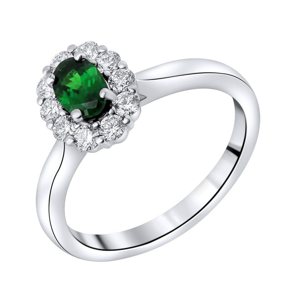 Platinum 0.47ct tsavorite garnet & 0.41ct diamond cluster ring