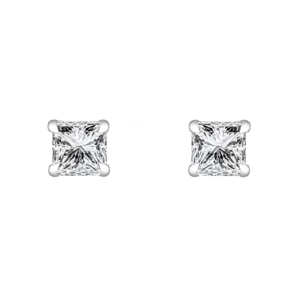 Lab grown platinum 1.50ct D VVS2 princess diamond stud earrings