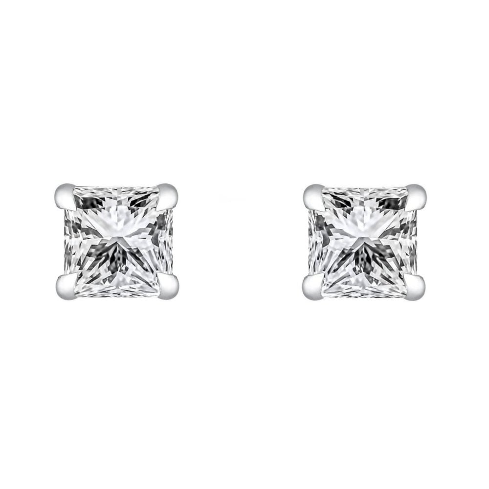 Lab grown platinum 3.08ct D VVS2 princess diamond stud earrings