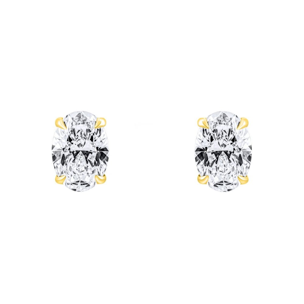 LG 18ct yellow gold 1.00ct D VVS2 oval diamond stud earrings