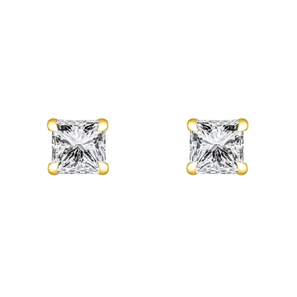 LG 18ct yellow gold 1.50ct D VVS2 princess diamond stud earrings