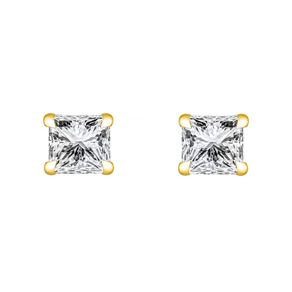 LG 18ct yellow gold 2.00ct D VVS2 princess diamond stud earrings