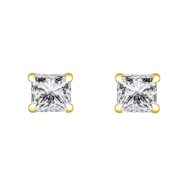 LG 18ct yellow gold 2.00ct D VVS2 princess diamond stud earrings