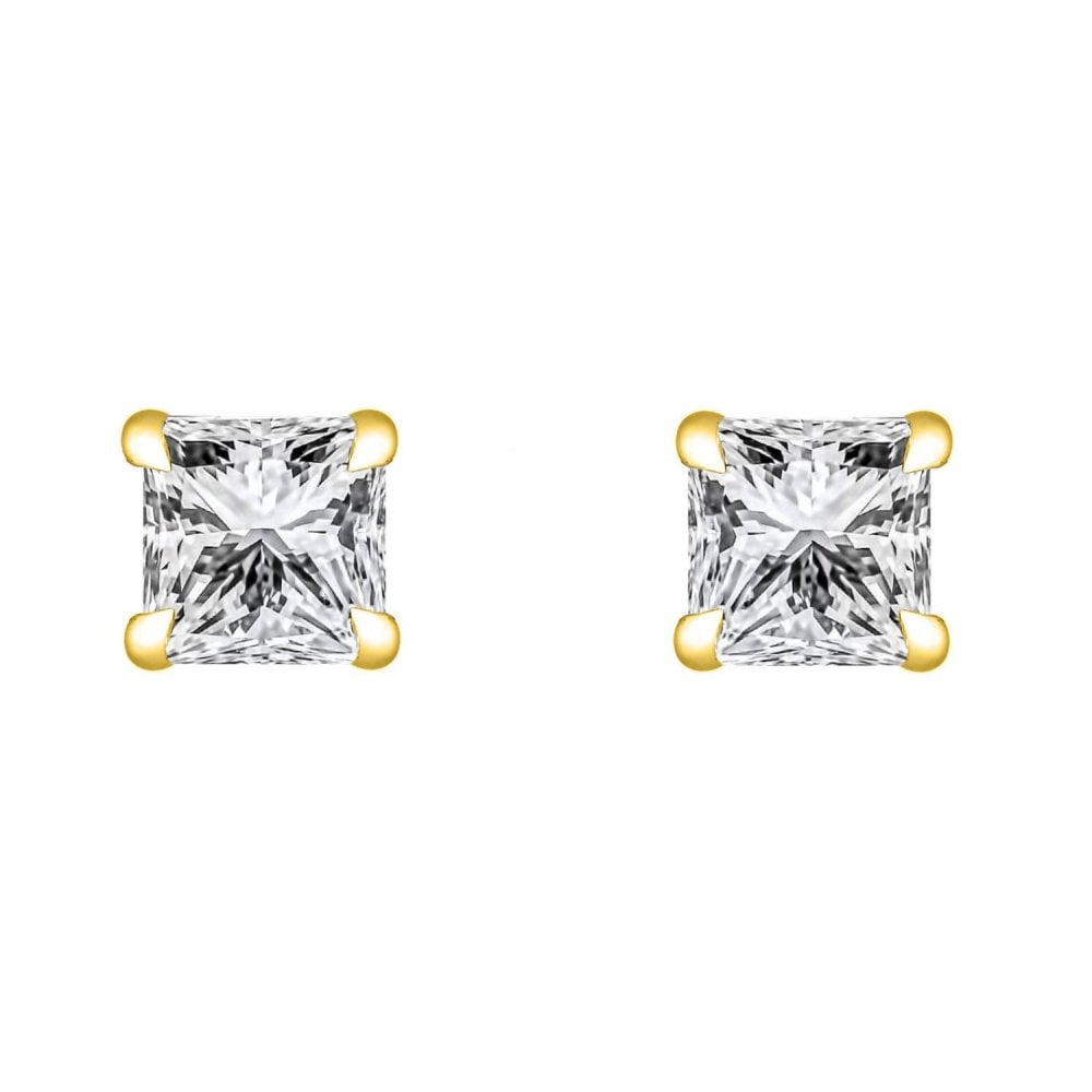 LG 18ct yellow gold 3.00ct D VVS2 princess diamond stud earrings