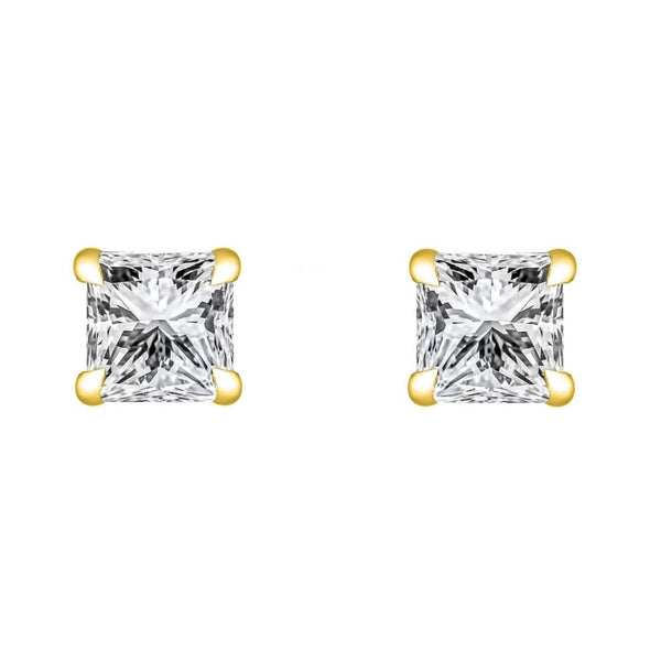 LG 18ct yellow gold 3.00ct D VVS2 princess diamond stud earrings