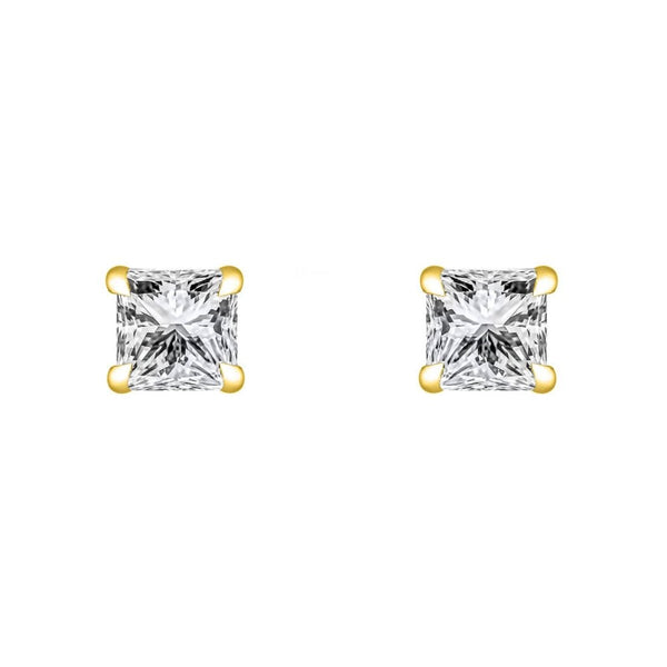 LG 18ct yellow gold 1.00ct D VVS2 princess diamond stud earrings