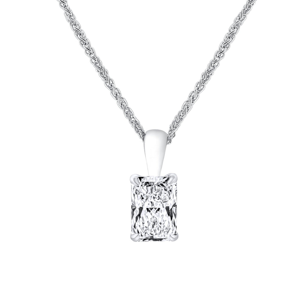 Lab grown platinum 1.53ct D VVS2 IGI radiant cut diamond pendant