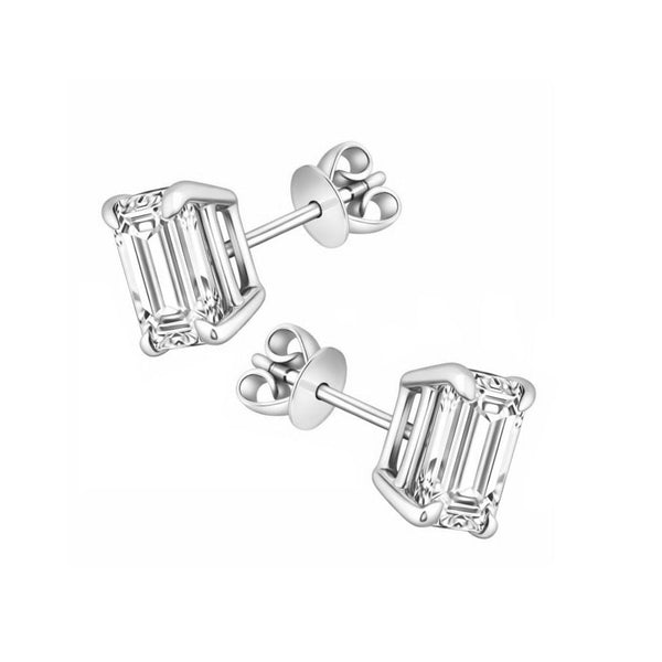 Lab grown platinum 3.01ct D VVS2 emerald diamond stud earrings