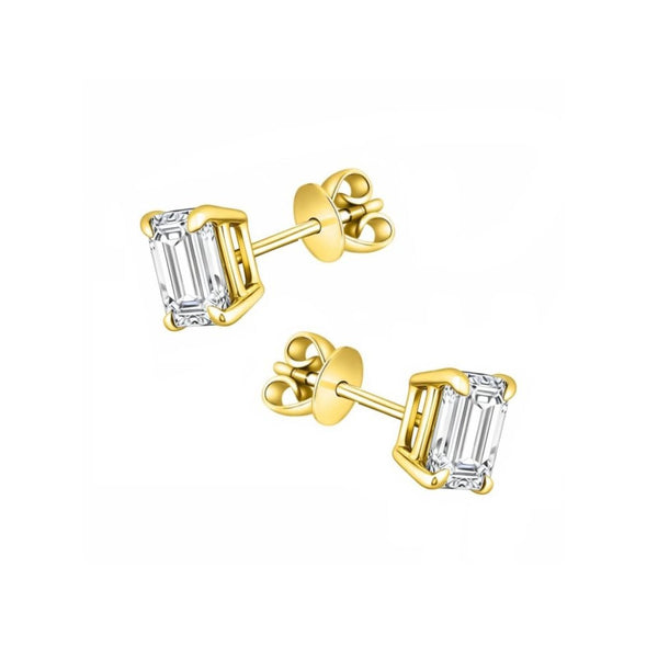LG 18ct yellow gold 1.00ct D VVS2 emerald diamond stud earrings
