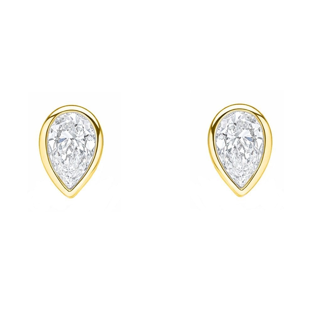 LG 18ct yellow gold 1.00ct D VVS2 IGI pear diamond stud earrings