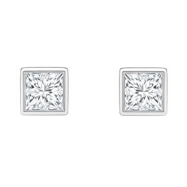 Lab grown platinum 2.00ct D VVS2 princess diamond stud earrings