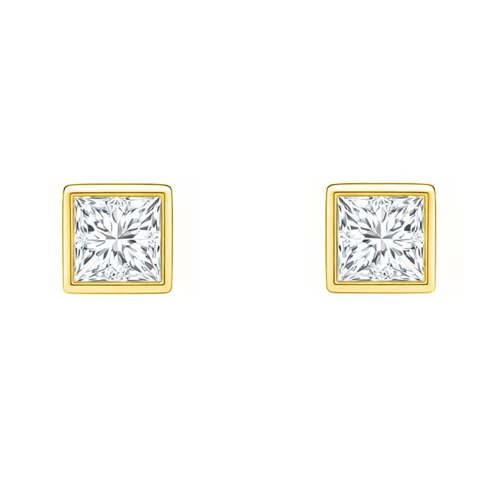 LG 18ct yellow gold 1.00ct D VVS2 princess diamond stud earrings