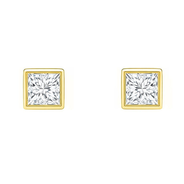 LG 18ct yellow gold 1.00ct D VVS2 princess diamond stud earrings