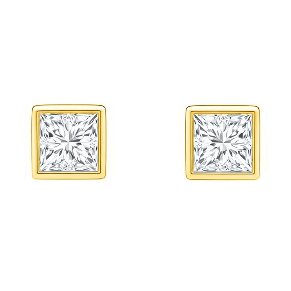 LG 18ct yellow gold 2.00ct D VVS2 princess diamond stud earrings