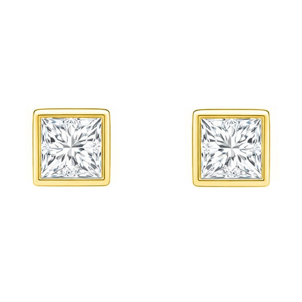 LG 18ct yellow gold 2.00ct D VVS2 princess diamond stud earrings