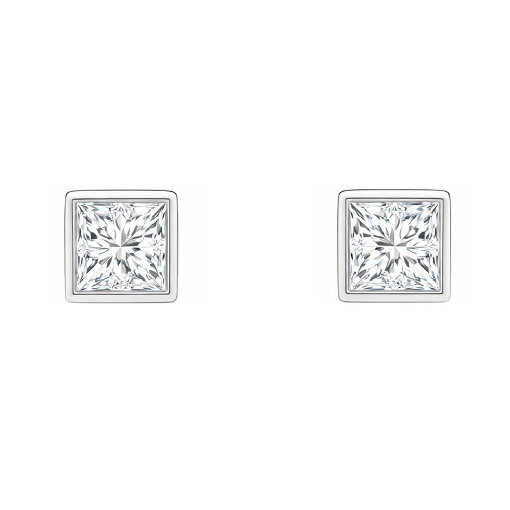 Lab grown platinum 1.00ct D VVS2 princess diamond stud earrings