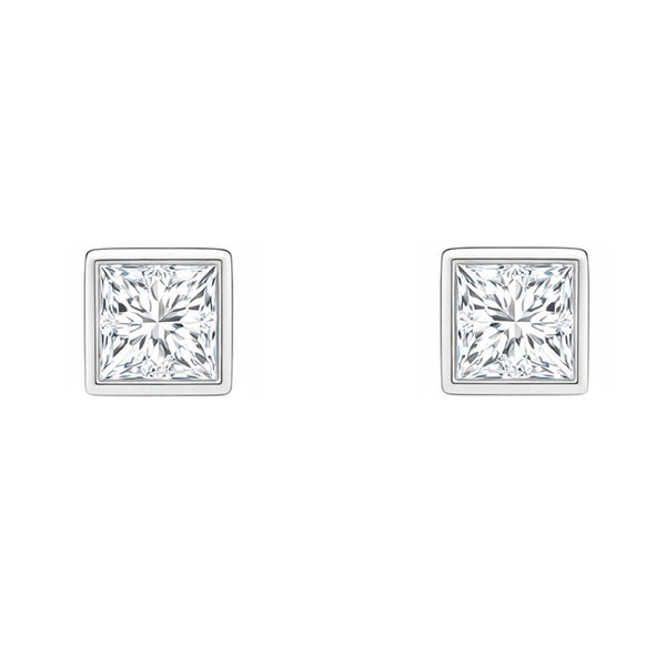 Lab grown platinum 1.00ct D VVS2 princess diamond stud earrings