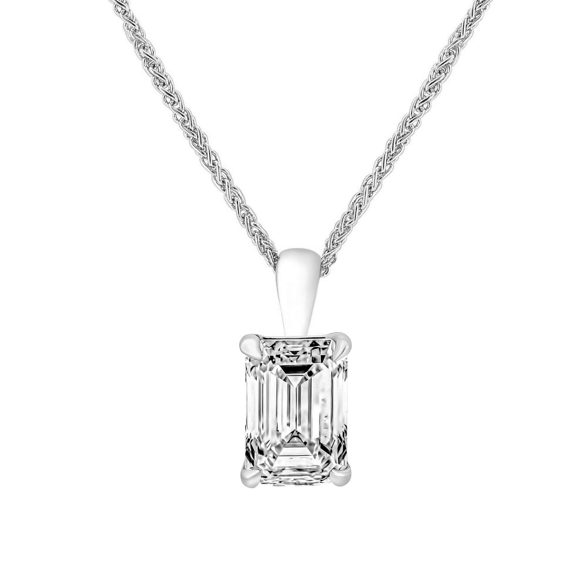 Lab grown platinum 3.01ct D VVS2 emerald cut diamond pendant
