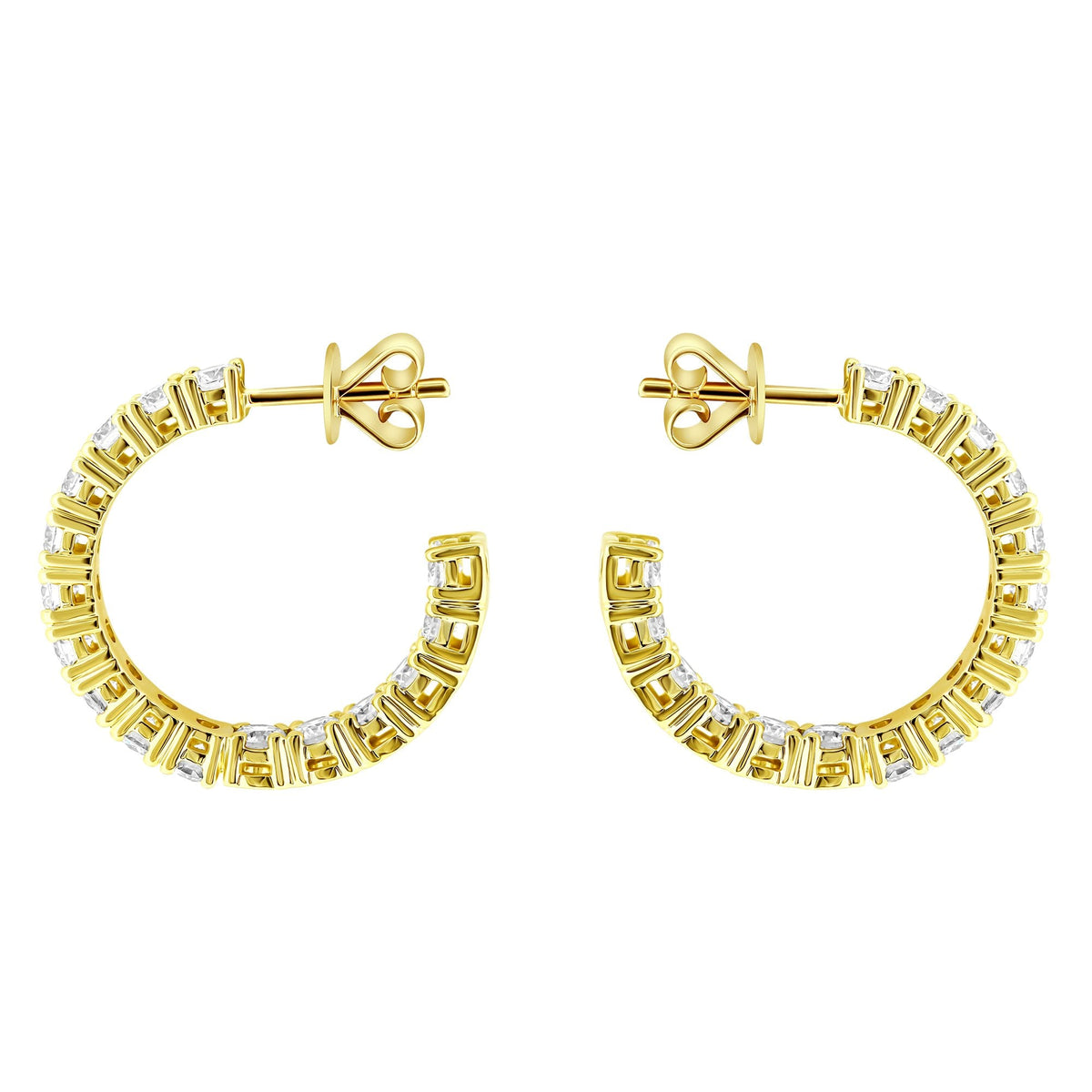 Lab grown 18ct yellow gold 3.00ct round diamond hoop earrings