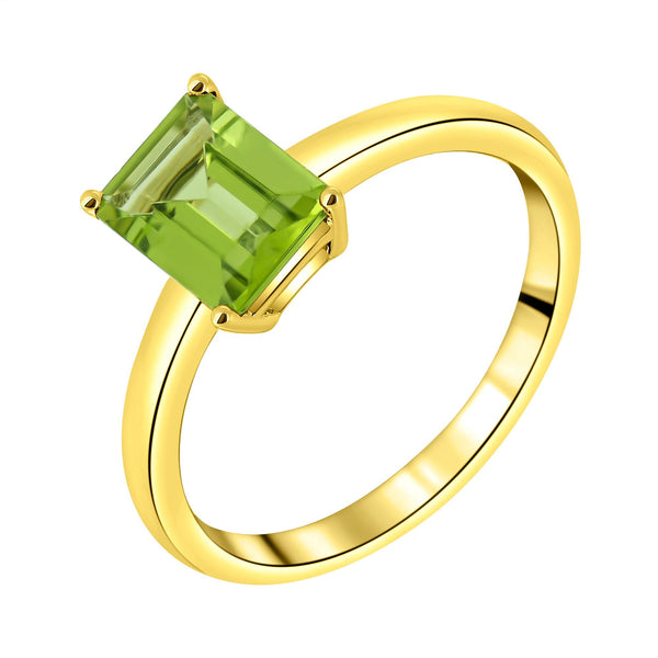 9ct yellow gold 8mm x 6mm emerald cut peridot ring