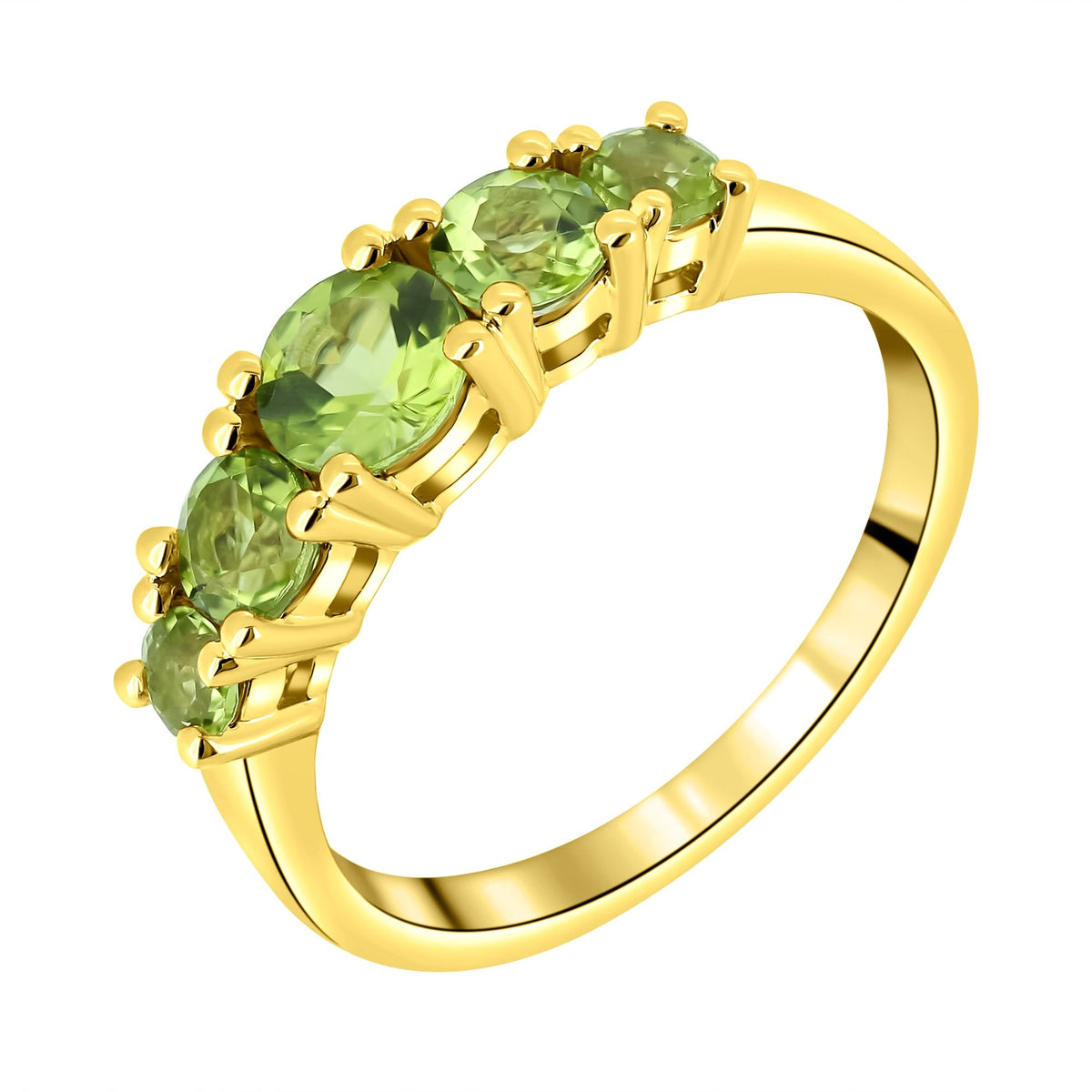 9ct yellow gold 5mm, 4mm & 3mm round peridot 5 stone ring