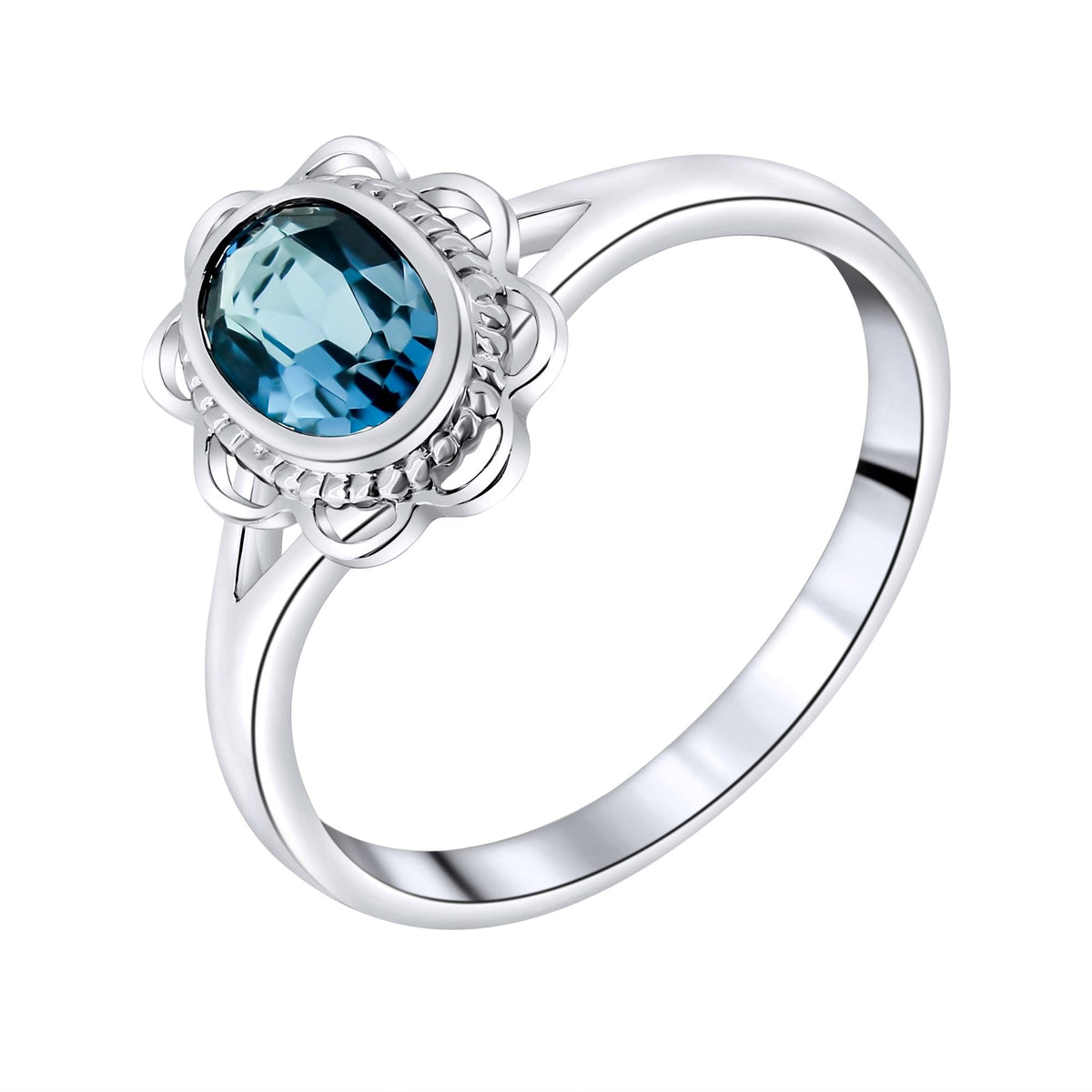 9ct white gold 7mm x 5mm London blue topaz ring